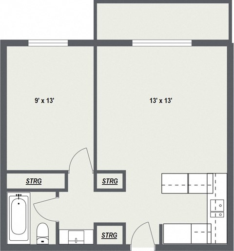 Floor plan for 1 bed, 1 bath, 550 sqft
